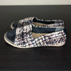 Tory Burch Women's Boucle Espadrille Flats Striped Tweed size 8